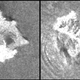 Left: Radar image of Anak Krakatau volcano before the eruption on December 22, 2018. Right: The volcano after the eruption on December 24, 2018.